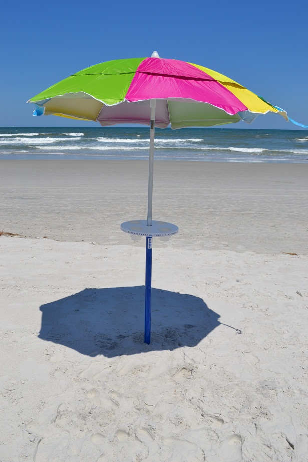 Beach umbrella table with drink holder sand anchor stools | AugHog ...